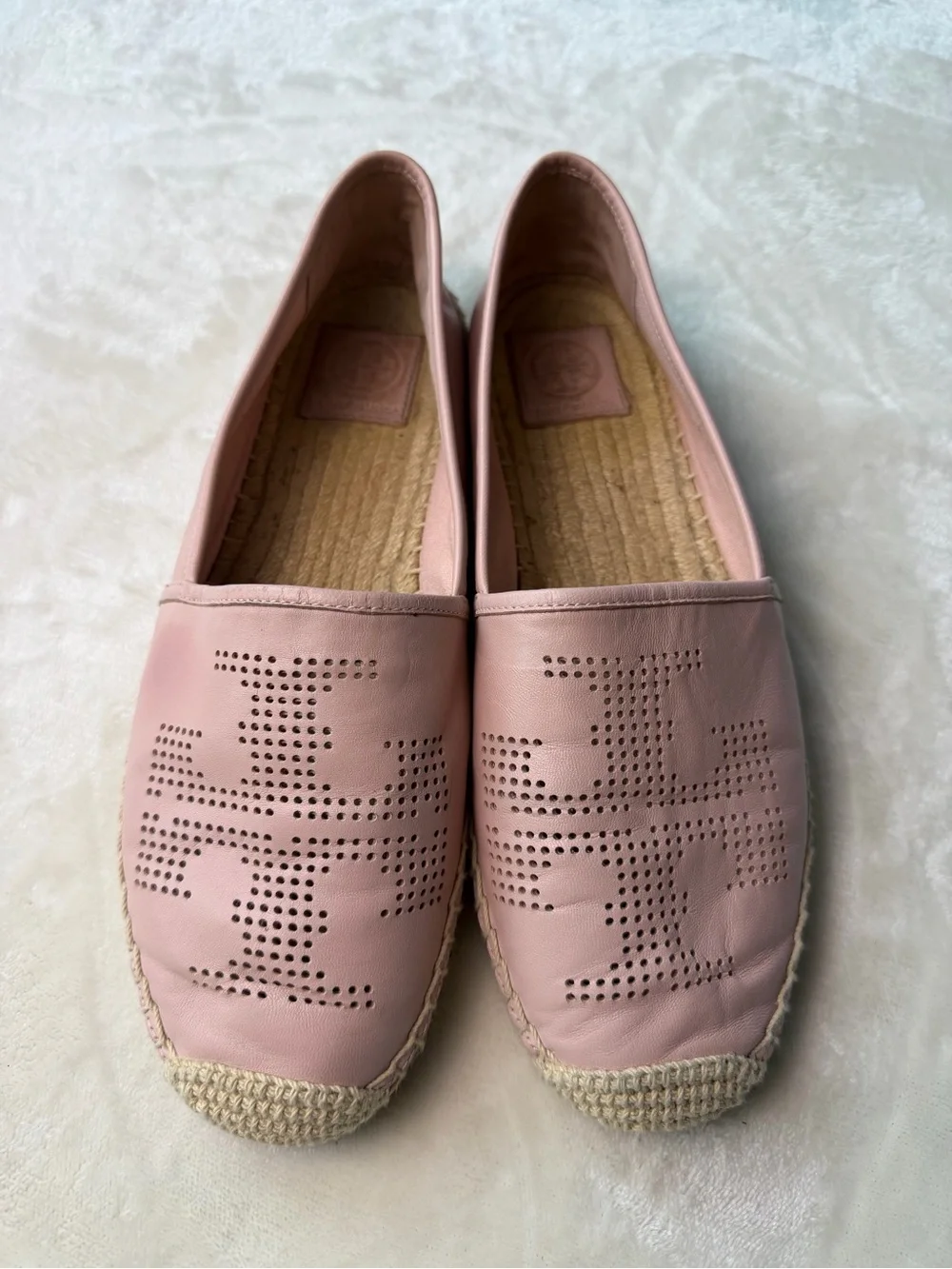 Tory Burch Perforated Double T Logo Leather Espadrilles